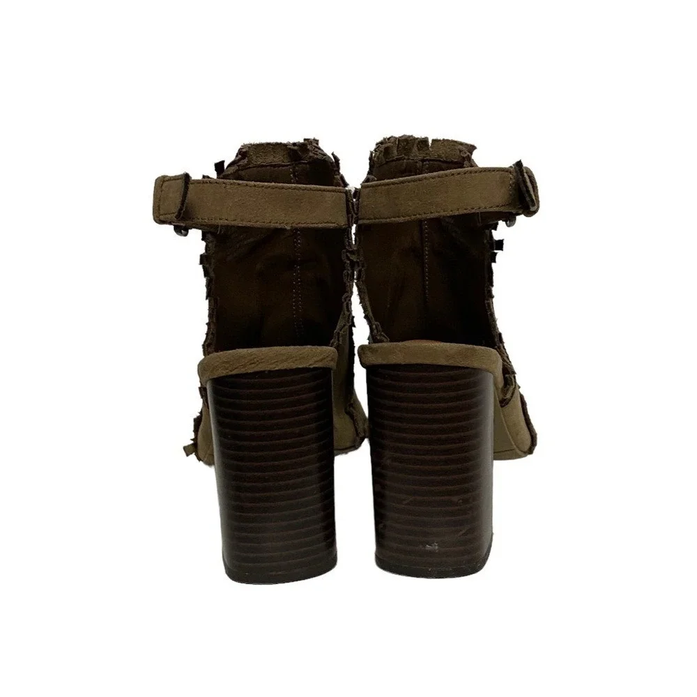 MIA Patrice Summer Chic Fringe Open Toe Sling Back‎ Block Heel Booties Brown